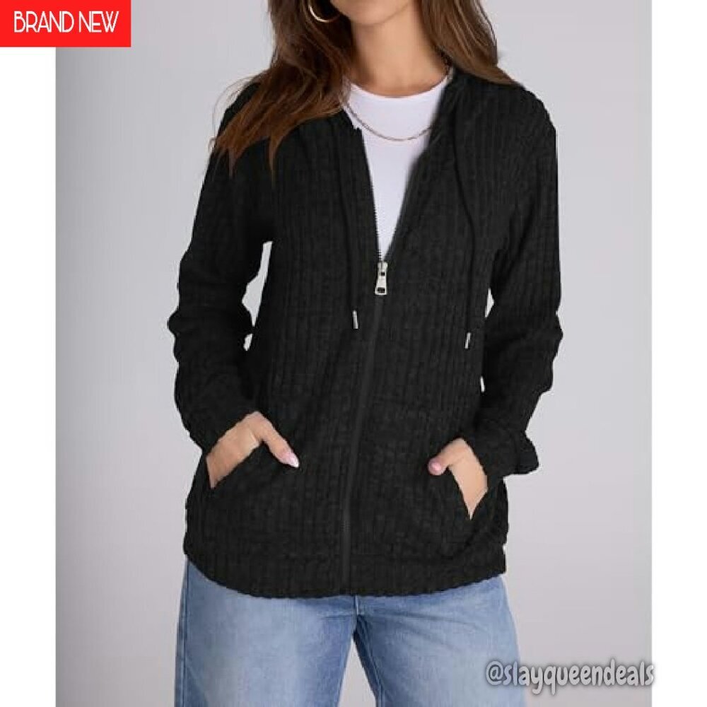 Oversized Zip Up Hoodie Women's Long Sleeve Sweatshirt Lightweight Jacket - Picture 6 of 8